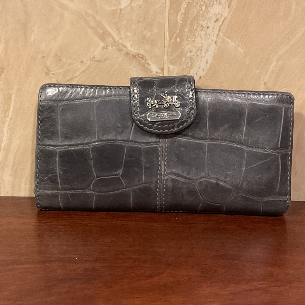 Coach Charcoal Croc Embossed Wallet